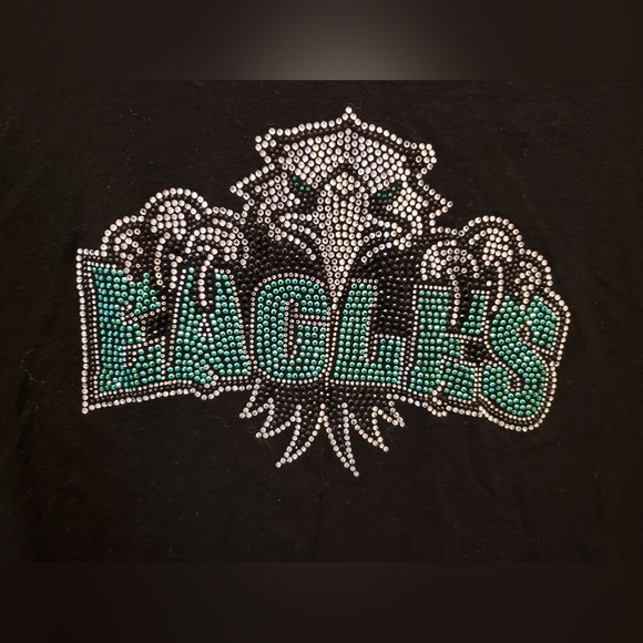 Philadelphia Eagles Rhinestone  Black VNeck Tshirt Womens Size 2XL - Picture 2 of 4